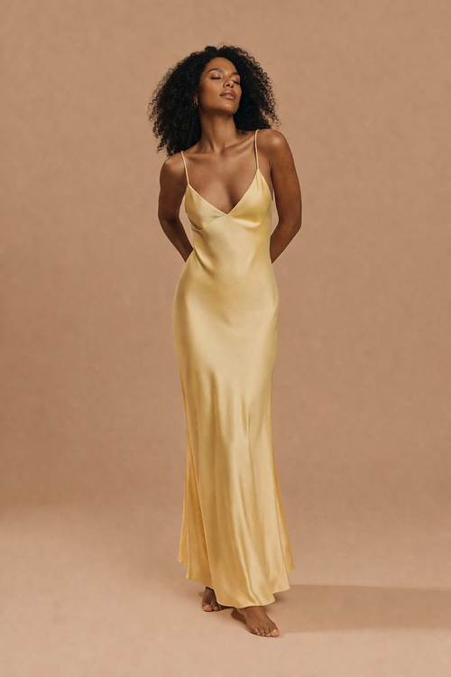 Satin Maxi Dress for Women Spaghetti Strap Open Back