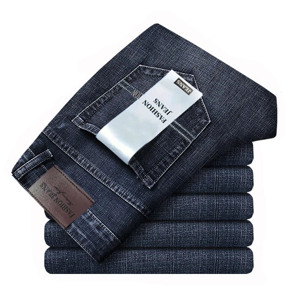 Klassiska raka jeans med stretch i mörkblå