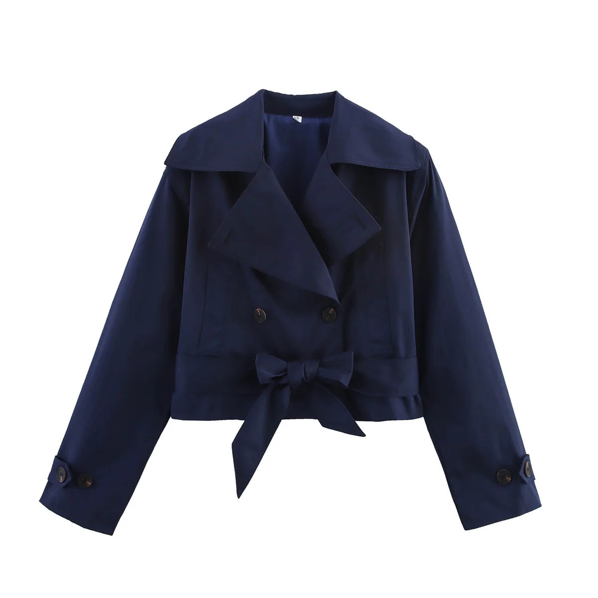 Kort trenchcoat med skärp i marinblå