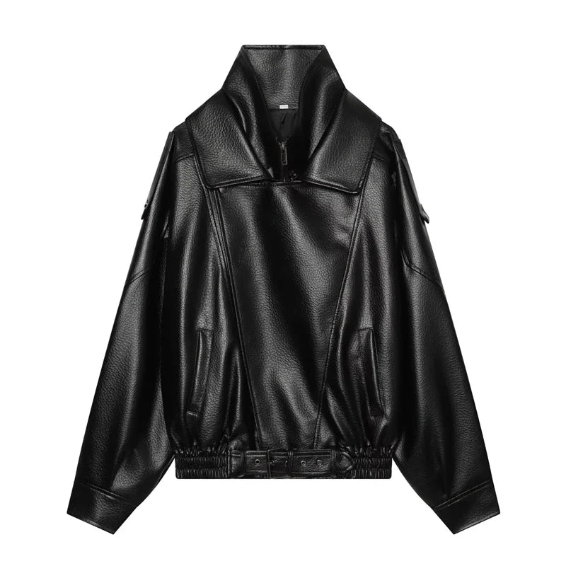 Oversized bikerjacka i fuskläder – dam i svart