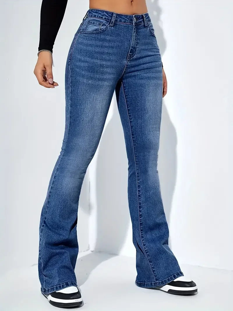 Utsvängda jeans med hög midja i blå