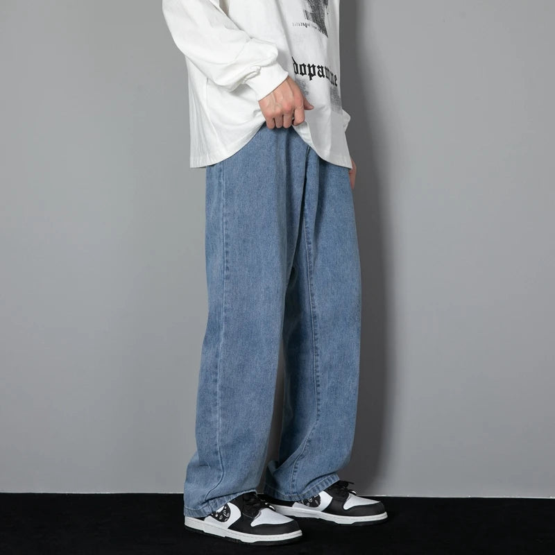 Raka jeans med vida ben i mellanblå tvätt