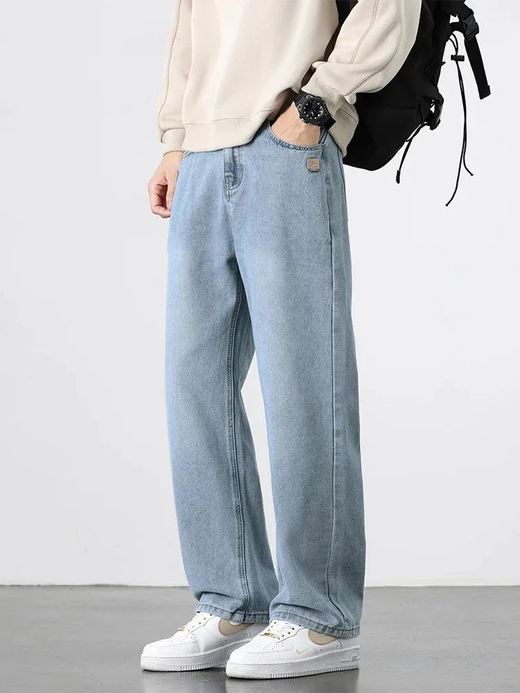 Avslappnade raka jeans – herr i ljusblå
