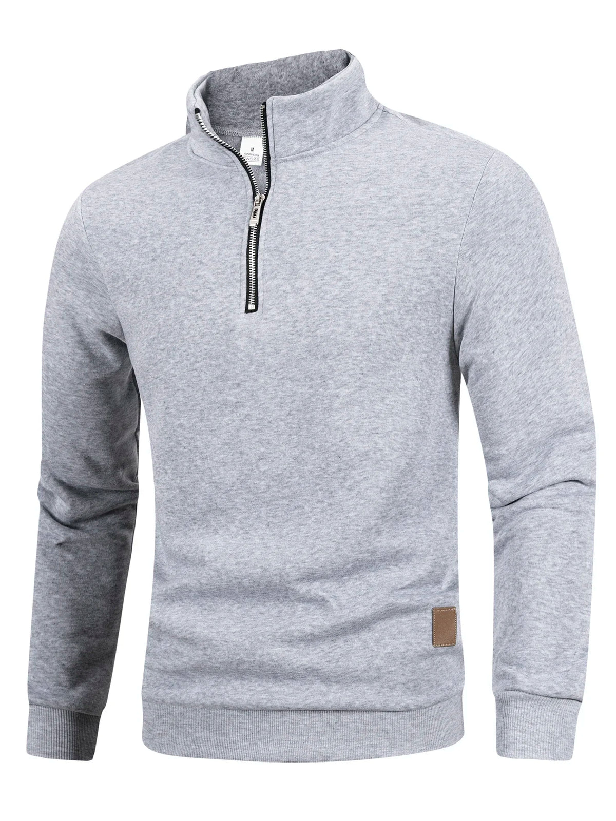 Strukturerad half-zip-tröja i ljusgrå