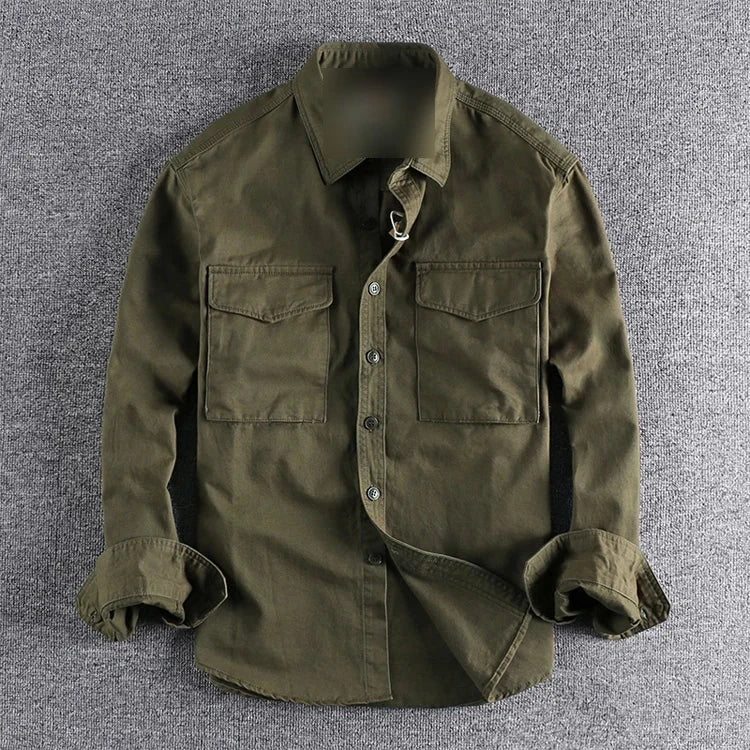 Overshirt i bomullstwill – herr i oliv