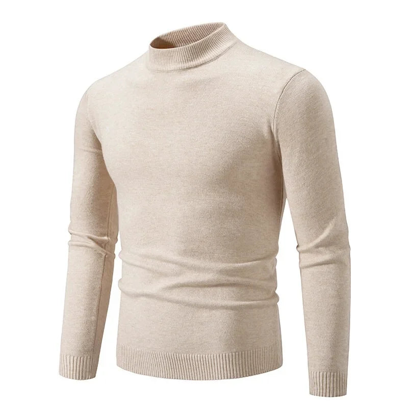 Stickad tröja med halvpolo – herr i beige