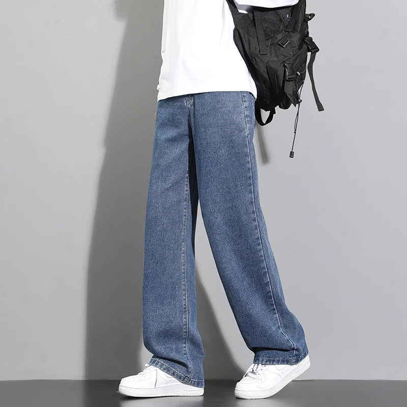 Raka jeans med vida ben i mörkblå tvätt