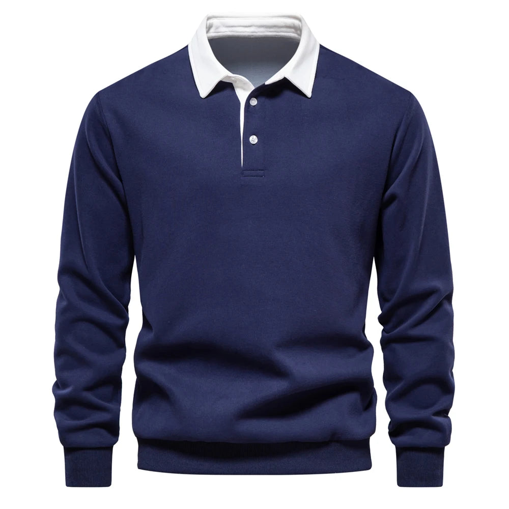 Sweatshirt med pikékrage – herr i marinblå