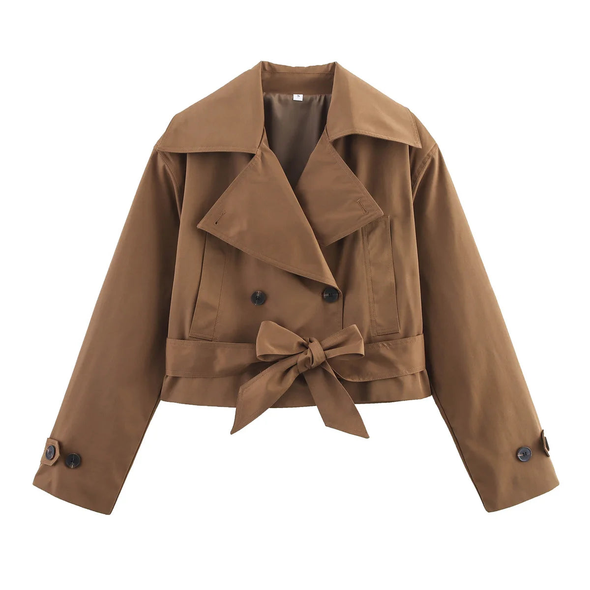Kort trenchcoat med skärp i brun