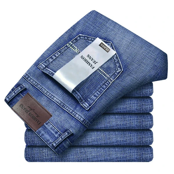 Klassiska raka jeans med stretch i mellanblå